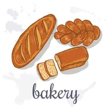 Hand drawn decorative bread bakery . Vector Illustration. Stock Illustration