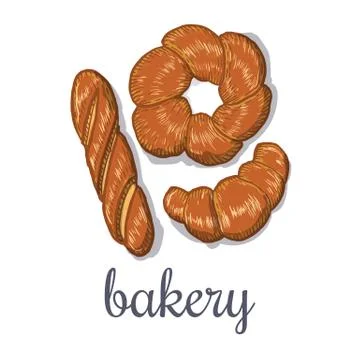 Hand drawn decorative bread bakery . Vector Illustration. Stock Illustration