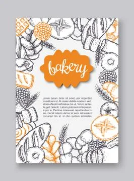 Hand drawn decorative bread bakery flayer . Vector Illustration. Stock Illustration