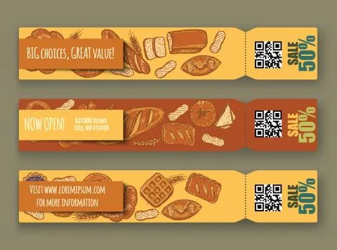 Hand drawn decorative bread bakery sale banner . Vector Illustration. Stock Illustration