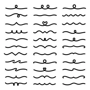 Hand Drawn Decorative Divider Line Collection Doodle Flourish Separator Set.. Stock Illustration