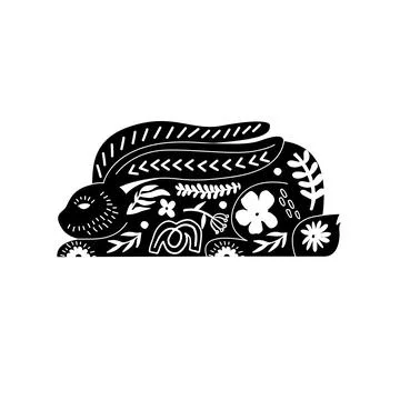 Hand drawn Decorative Easter Bunny Linocut Stock Illustration