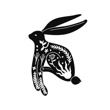 Hand drawn Decorative Easter Bunny Linocut Stock Illustration
