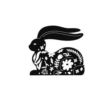 Hand drawn Decorative Easter Bunny Linocut Stock Illustration
