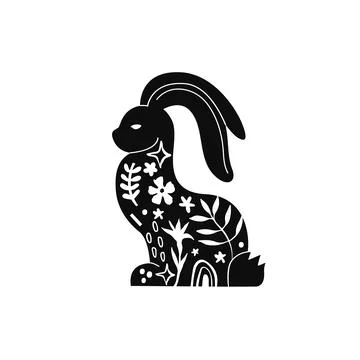 Hand drawn Decorative Easter Bunny Linocut Stock Illustration