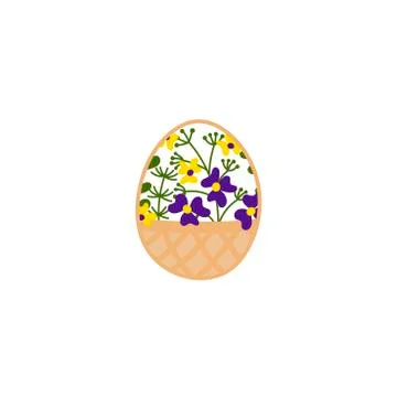 Hand drawn decorative Easter eggs. Basket with flowers. Vector illustration i Stock Illustration