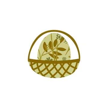 Hand drawn decorative Easter eggs in Basket . Egg painted with flowers and le Stock Illustration