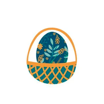 Hand drawn decorative Easter eggs in Basket . Egg painted with flowers and le Stock Illustration