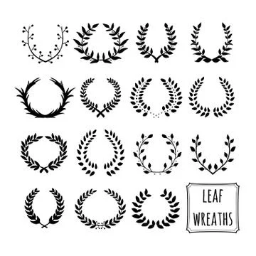 Hand drawn decorative floral set of 15 wreaths Stock Illustration