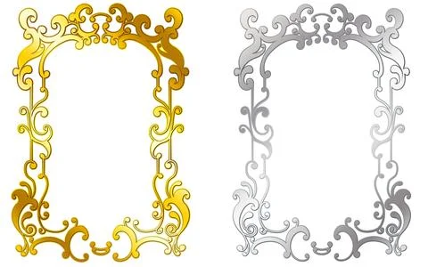 Hand-Drawn Decorative Frame Set in Gold and Silver Gradient 스톡 일러스트