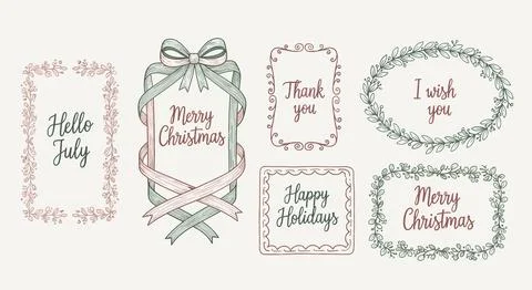 Hand-drawn decorative frames and banners with holiday greetings for Christm.. Illustration
