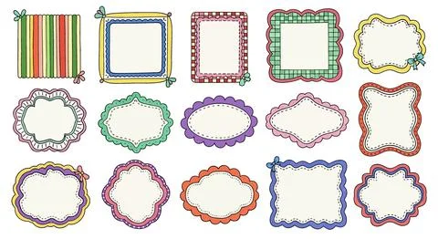 Hand-drawn decorative frames and borders collection. Artistic scrapbook ele.. イラスト素材