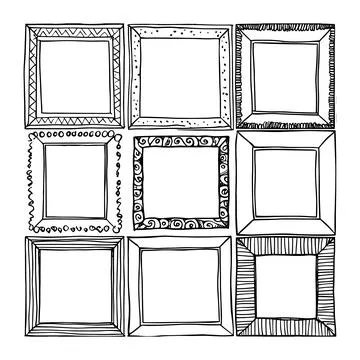 Hand drawn decorative frames outline vector for t shirt design coloring pag.. Stock Illustration