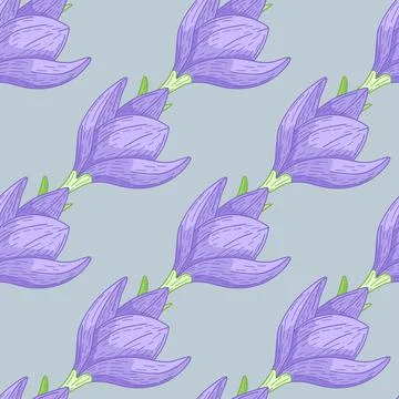 Hand drawn decorative seamless pattern with purple outline lower silhouettes  库存插图