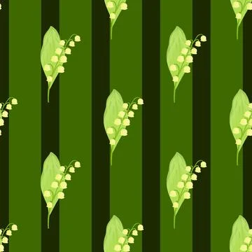 Hand drawn decorative seamless pattern with doodle lily of the valley print.  Stock Illustration