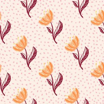 Hand drawn decorative seamless pattern with orange tulip flowers print. Dotte Stock Illustration