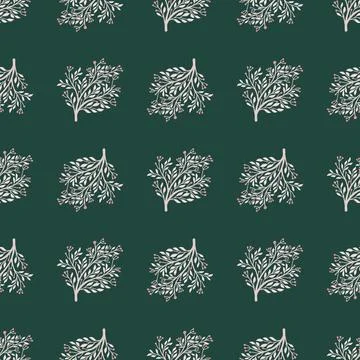 Hand drawn decorative seamless pattern with forest tree silhouettes. Dark gre Stock Illustration