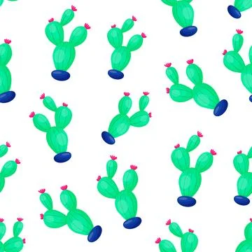 Hand drawn decorative seamless pattern with cactus in pot. Illustrazione stock