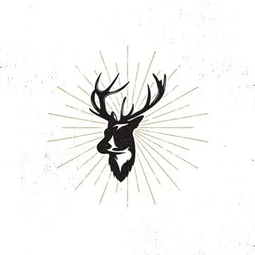 Hand drawn deer s head label. Vintage black silhouette of Deer head with antlers 스톡 일러스트