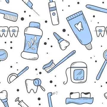 Hand drawn dentistry seamless pattern Ilustração Stock