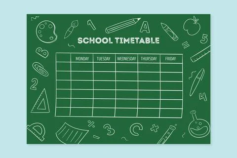 Hand drawn design back to school timetable Illustrazione stock