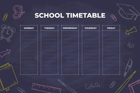 Hand drawn design back to school timetable Illustrazione stock