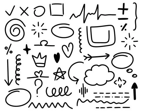 Hand drawn design elements doodle style set Stock Illustration