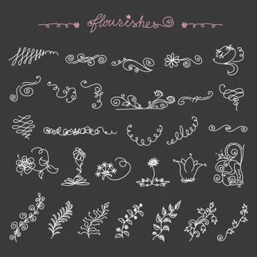 Hand drawn design elements: flowers, wreaths, banners, ribbons Stock Illustration