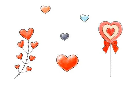 Hand drawn design romantic elements for Valentines day.  Stock Illustration