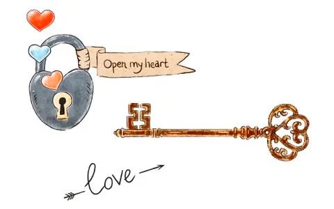 Hand drawn design romantic elements for Valentines day.  Stock Illustration