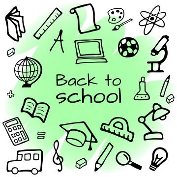 Hand drawn design set. Back to school. Doodle style vector illustration Illustrazione stock