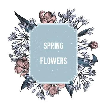 Hand drawn design with spring flowers Highly detailed sketch Stock Illustration