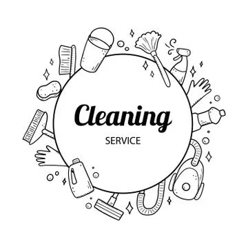 Hand drawn design template of cleaning equipments Stock Illustration