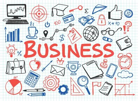 Hand drawn design vector illustration, set of business icons Illustrazione stock
