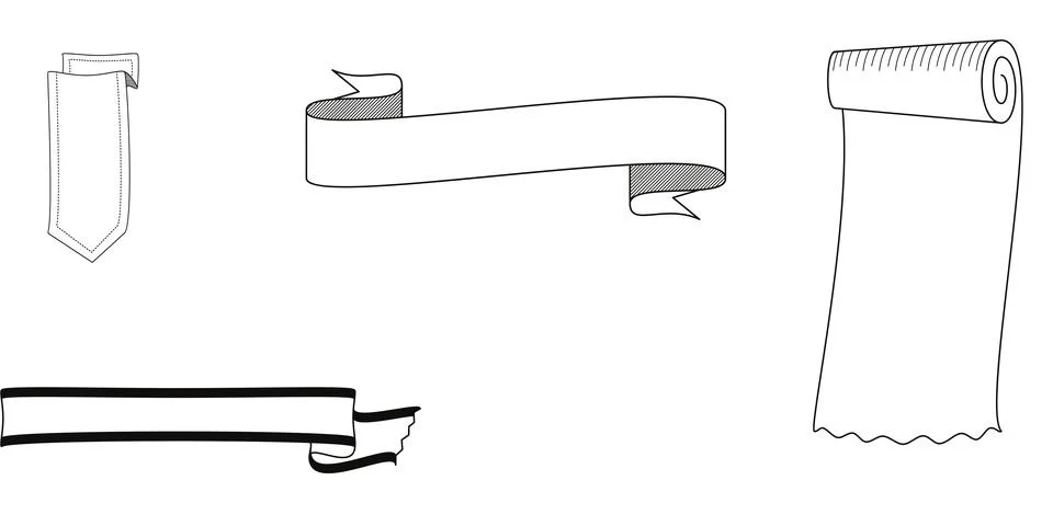 Hand drawn detailed vector scroll ribbon in outline or contour drawing. Sin.. Illustrazione stock