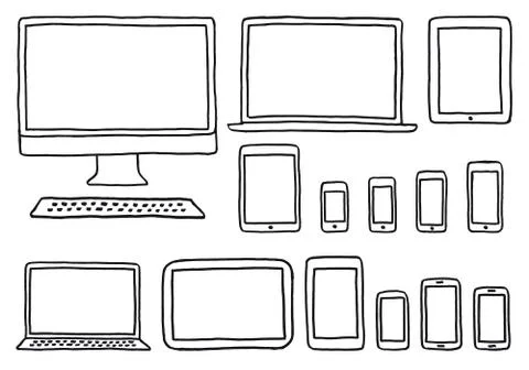 Hand-drawn devices, vector set Stock Illustration