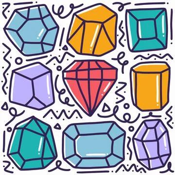 Hand drawn diamond doodle set Stock Illustration