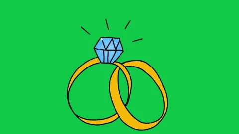 Hand Drawn Diamond Interlocking Wedding Rings Animation on Green Screen Overlay Stock Footage 336579037