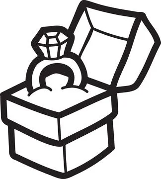Hand Drawn diamond ring in box illustration Stock Illustration
