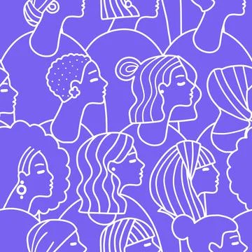 Hand drawn different female faces seamless pattern. Trendy woman face doodle Stock Illustration