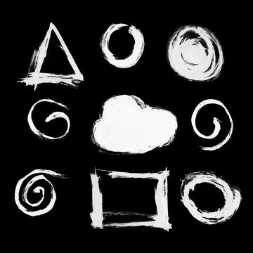 Hand drawn different shapes created by dry brush. Grunge style set. Stock Illustration