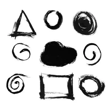 Hand drawn different shapes created by dry brush. Grunge style set. Stock Illustration