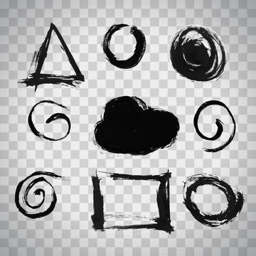 Hand drawn different shapes created by dry brush. Grunge style set. Stock Illustration