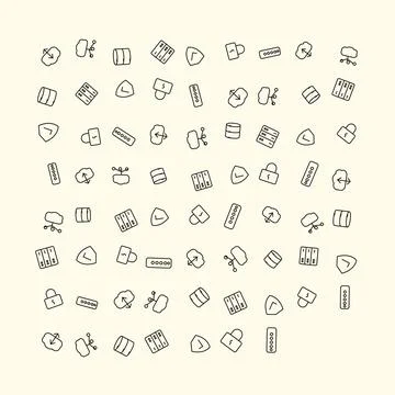Hand-Drawn Digital Security and Cloud Data Management Icon Set Collection Illustrazione stock