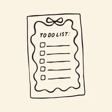 Hand drawn to do list paper sheet with a cute bow ribbon. Minimalist line art Stock Illustration