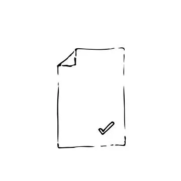 Hand drawn document with checkmark. Concept of approval, verification, and .. Illustrazione stock