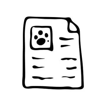 Hand drawn document with paw doodle. Sketch pets icon. Decoration element. Is 스톡 일러스트