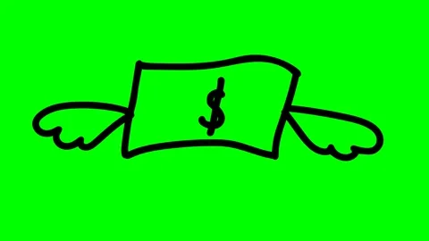 Hand Drawn Dollar Bill with Wings Flying on Green Screen Stock Footage 311122003