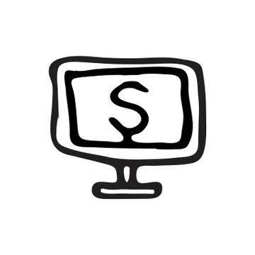 Hand drawn dollar screen icon. Stock Illustration