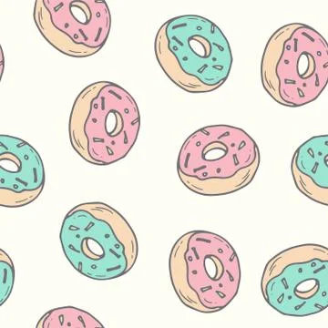 Hand drawn donut seamless pattern. Pastry illustration Stock Illustration